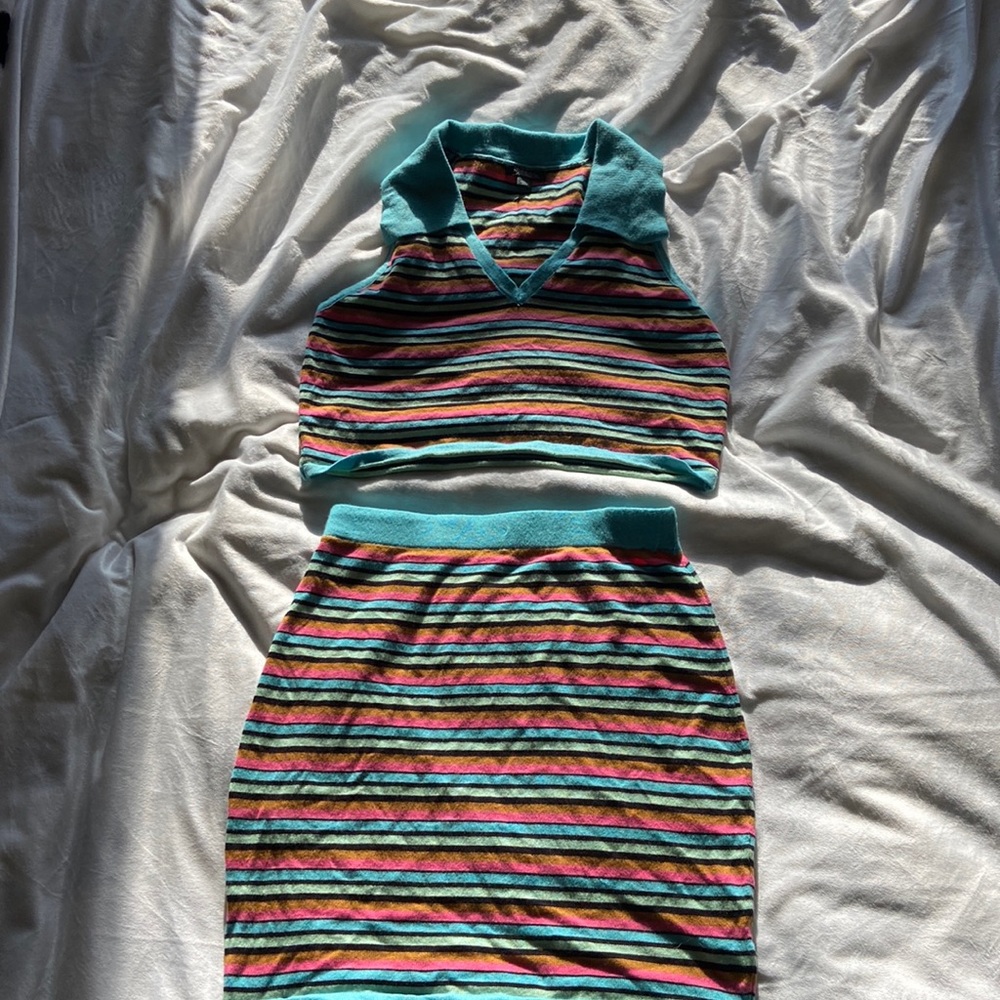 2 piece striped mini skirt & crop top set